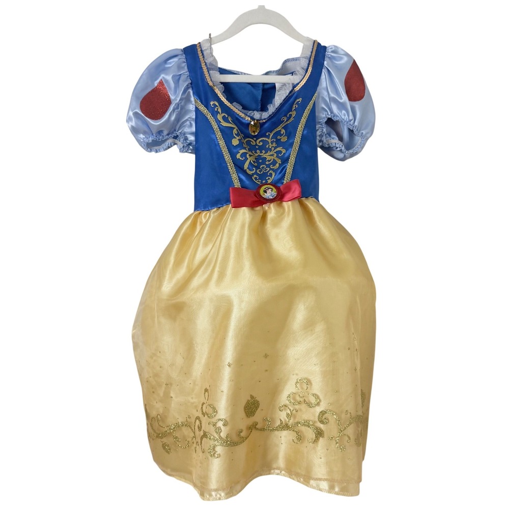 Disney Snow White Costume Girls Size 4-6X Blue Yellow Glitter Dress Up Halloween